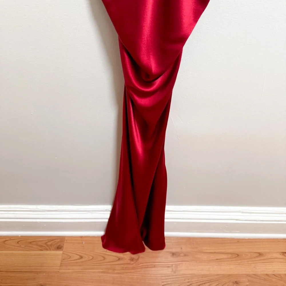 Reformation Cassette high neck cowl silk red dress sangre red NWT Size 6 formal - Picture 4 of 16